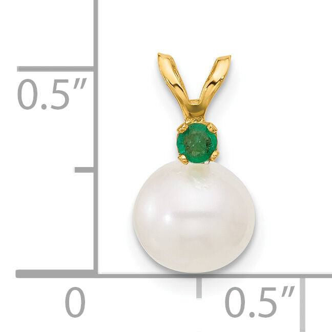 14K 7-7.5mm White Round FWC Pearl Emerald Pendant-XF741/E