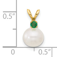 14K 7-7.5mm White Round FWC Pearl Emerald Pendant-XF741/E