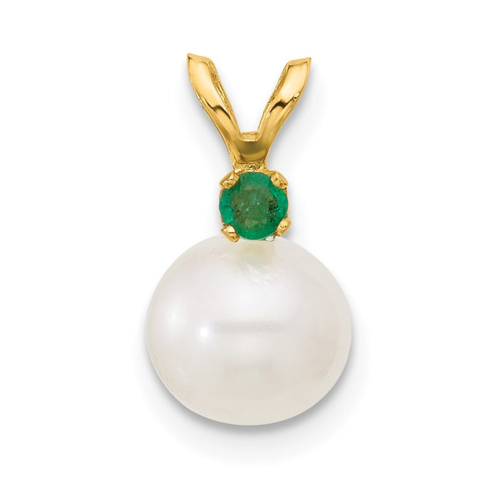 14K 7-7.5mm White Round FWC Pearl Emerald Pendants-XF741/E