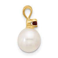 14K 7-7.5mm White Round FWC Pearl Garnet Pendants-XF741/GA