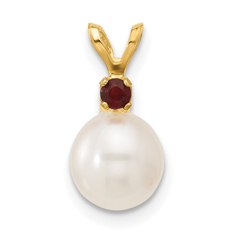 14K 7-7.5mm White Round FWC Pearl Garnet Pendants-XF741/GA