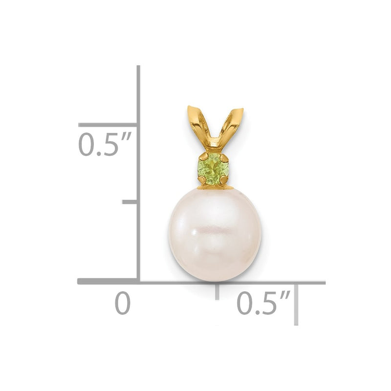14K 7-7.5mm White Round FWC Pearl Peridot Pendants-XF741/PE