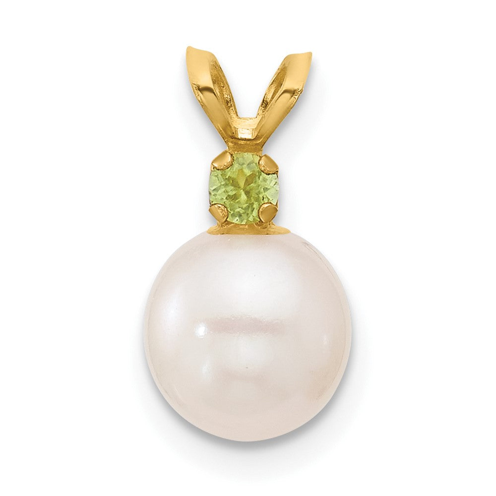 14K 7-7.5mm White Round FWC Pearl Peridot Pendants-XF741/PE