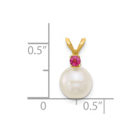 14K 7-7.5mm White Round FWC Pearl Pink Topaz Pendants-XF741/PT