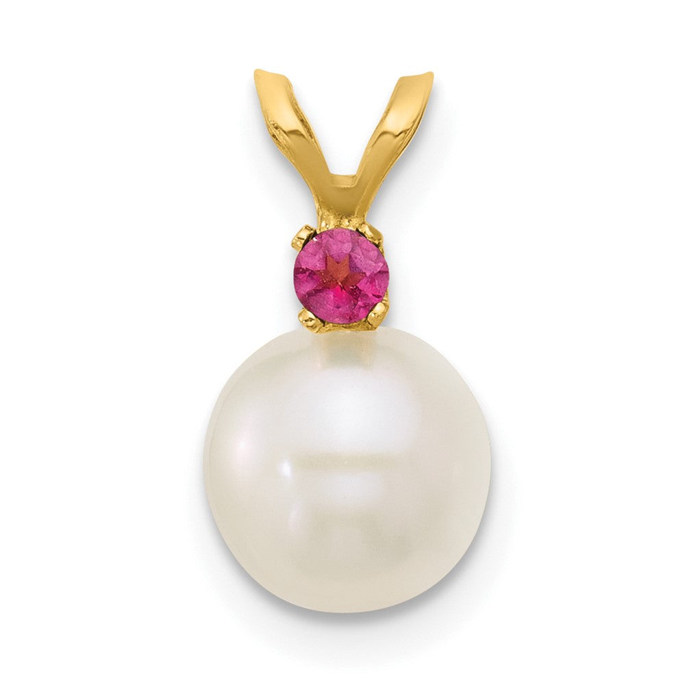 14K 7-7.5mm White Round FWC Pearl Pink Topaz Pendants-XF741/PT