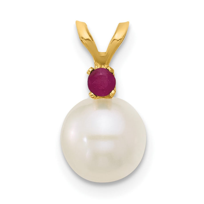 14K 7-7.5mm White Round FWC Pearl Ruby Pendants-XF741/R