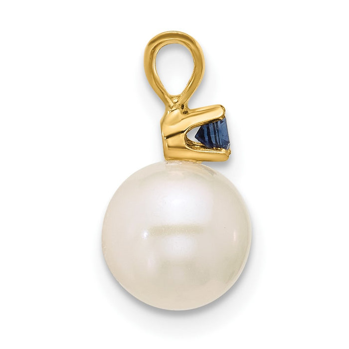 14K 7-7.5mm White Round FWC Pearl Sapphire Pendants-XF741/S