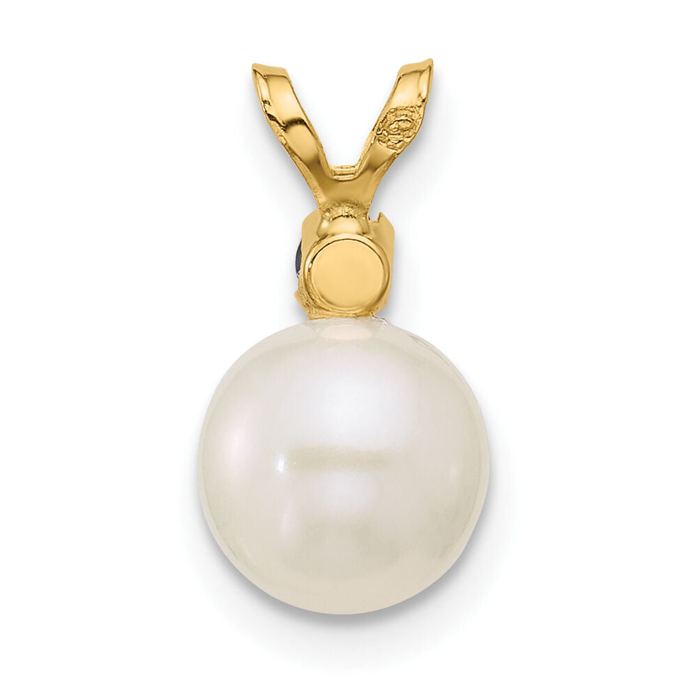 14K 7-7.5mm White Round FWC Pearl Sapphire Pendant-XF741/S