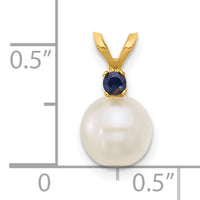 14K 7-7.5mm White Round FWC Pearl Sapphire Pendant-XF741/S