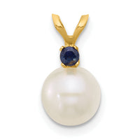 14K 7-7.5mm White Round FWC Pearl Sapphire Pendant-XF741/S