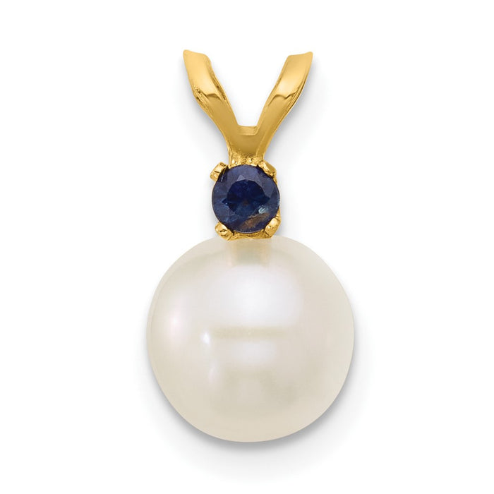 14K 7-7.5mm White Round FWC Pearl Sapphire Pendants-XF741/S