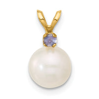 14K 7-7.5mm White Round FWC Pearl Tanzanite Pendants-XF741/TZ