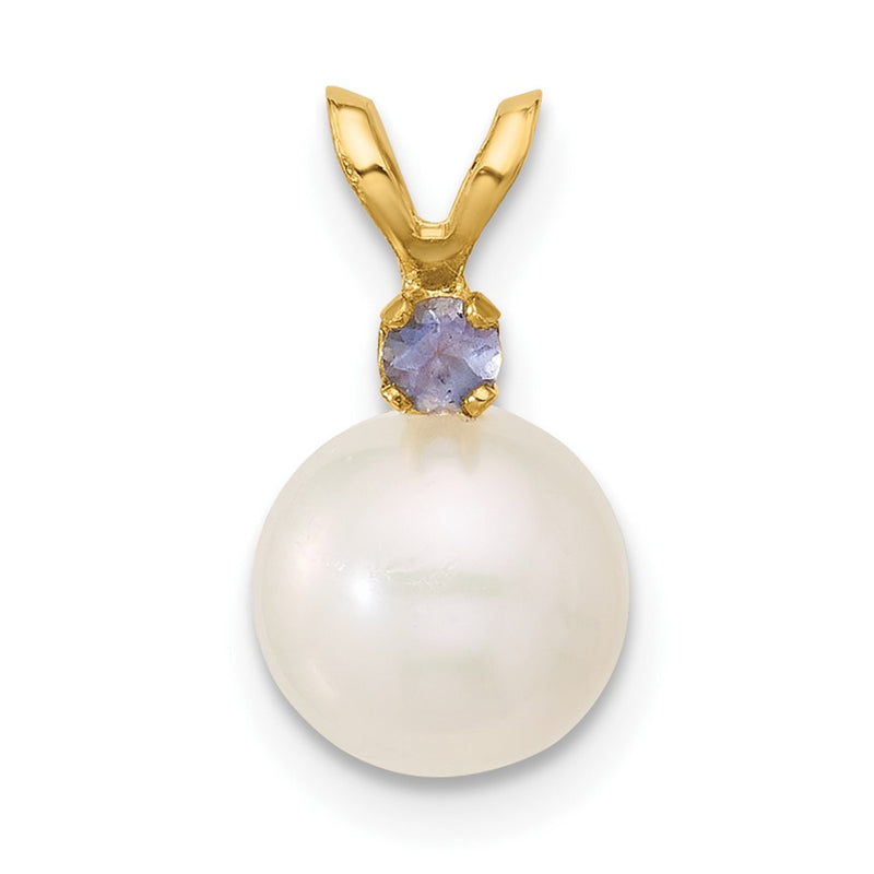 14K 7-7.5mm White Round FWC Pearl Tanzanite Pendants-XF741/TZ