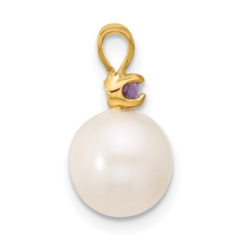 14K Amethyst 8-8.5mm White Round FWC Pearl Pendant-XF742/AM
