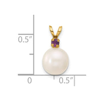 14K Amethyst 8-8.5mm White Round FWC Pearl Pendant-XF742/AM