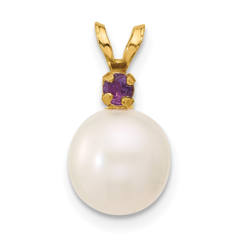 14K Amethyst 8-8.5mm White Round FWC Pearl Pendant-XF742/AM