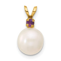 14K Amethyst 8-8.5mm White Round FWC Pearl Pendant-XF742/AM