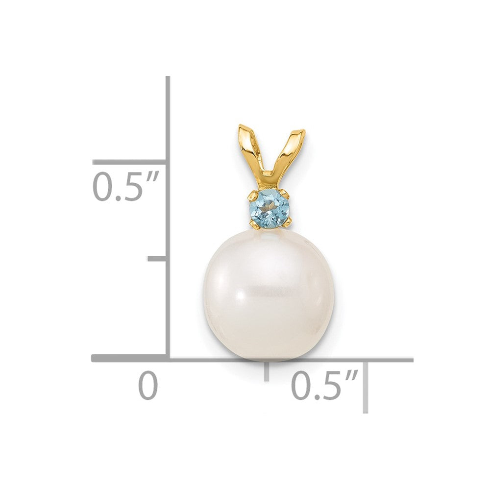14K Blue Topaz 8-8.5mm White Round FWC Pearl Pendant-XF742/BT