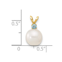 14K Blue Topaz 8-8.5mm White Round FWC Pearl Pendant-XF742/BT