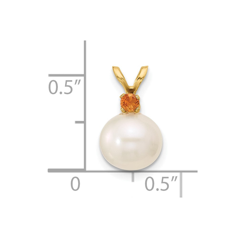 14K Citrine 8-8.5mm White Round FWC Pearl Pendant-XF742/CI