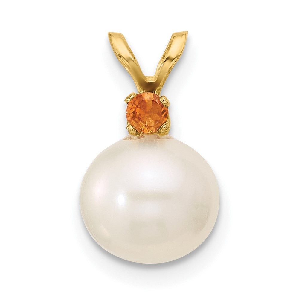 14K Citrine 8-8.5mm White Round FWC Pearl Pendant-XF742/CI