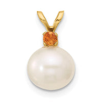 14K Citrine 8-8.5mm White Round FWC Pearl Pendant-XF742/CI