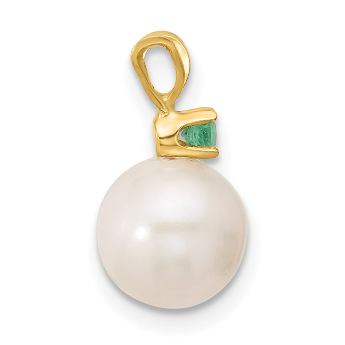 14K Emerald 8-8.5mm White Round FWC Pearl Pendant-XF742/E