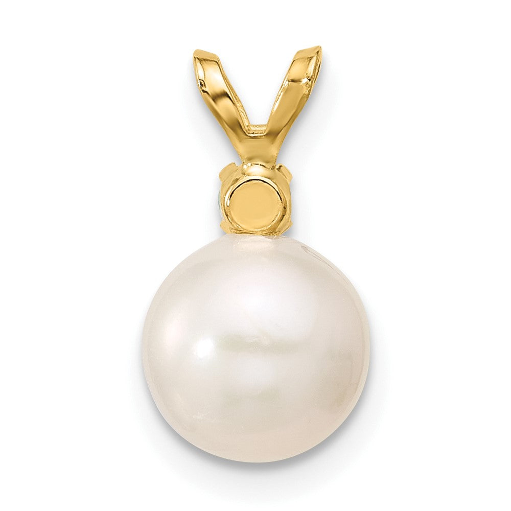 14K Emerald 8-8.5mm White Round FWC Pearl Pendant-XF742/E