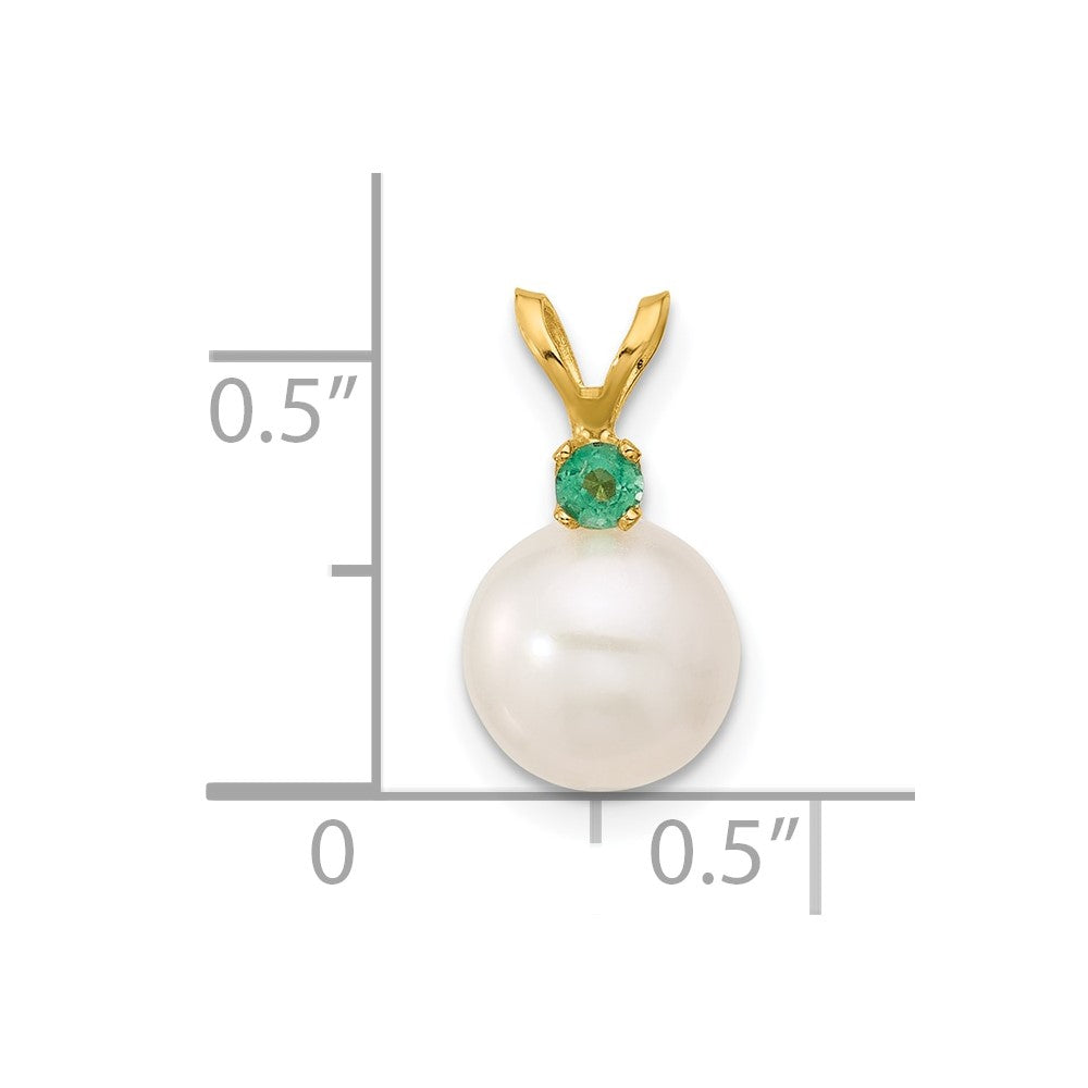 14K Emerald 8-8.5mm White Round FWC Pearl Pendant-XF742/E