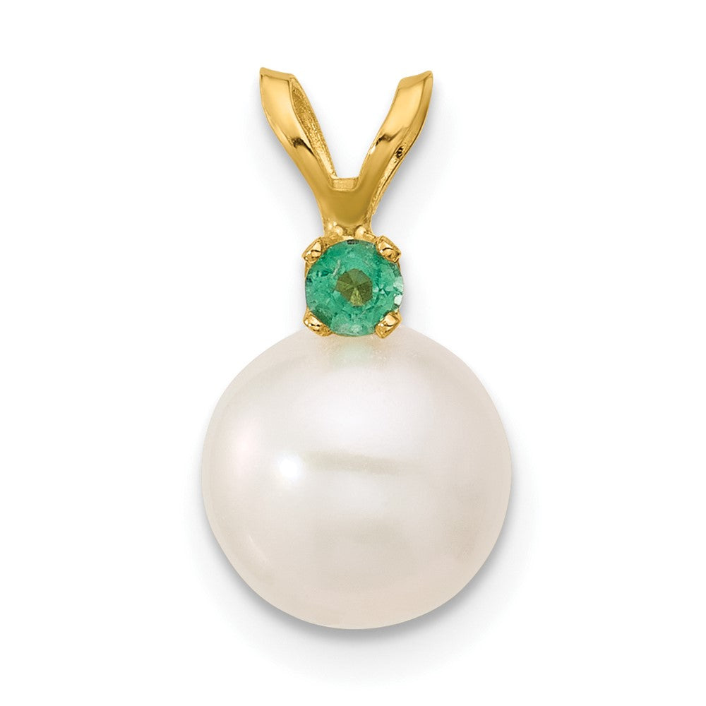 14K Emerald 8-8.5mm White Round FWC Pearl Pendant-XF742/E