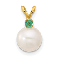 14K Emerald 8-8.5mm White Round FWC Pearl Pendant-XF742/E