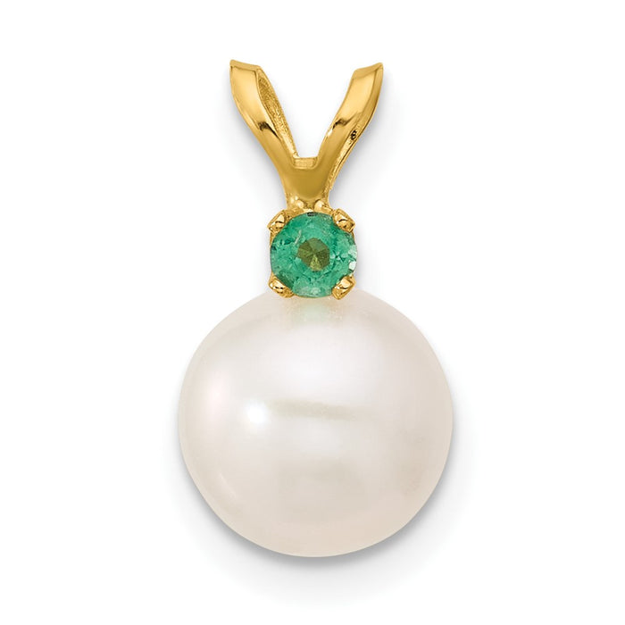 14K Emerald 8-8.5mm White Round FWC Pearl Pendant-XF742/E