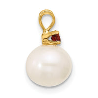 14K Garnet 8-8.5mm White Round FWC Pearl Pendant-XF742/GA