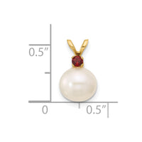 14K Garnet 8-8.5mm White Round FWC Pearl Pendant-XF742/GA