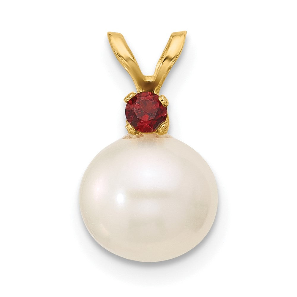 14K Garnet 8-8.5mm White Round FWC Pearl Pendant-XF742/GA