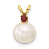 14K Garnet 8-8.5mm White Round FWC Pearl Pendant-XF742/GA
