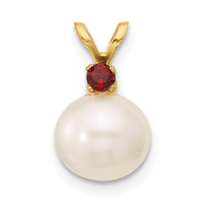 14K Garnet 8-8.5mm White Round FWC Pearl Pendant-XF742/GA