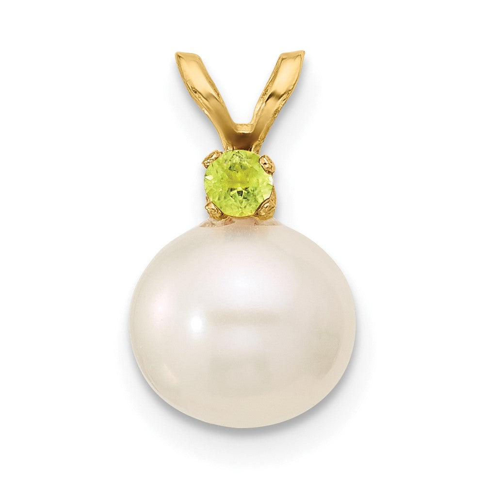 14K Peridot 8-8.5mm White Round FWC Pearl Pendant-XF742/PE