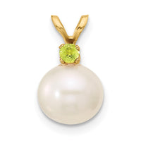 14K Peridot 8-8.5mm White Round FWC Pearl Pendant-XF742/PE