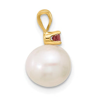 14K Pink Topaz 8-8.5mm White Round FWC Pearl Pendant-XF742/PT