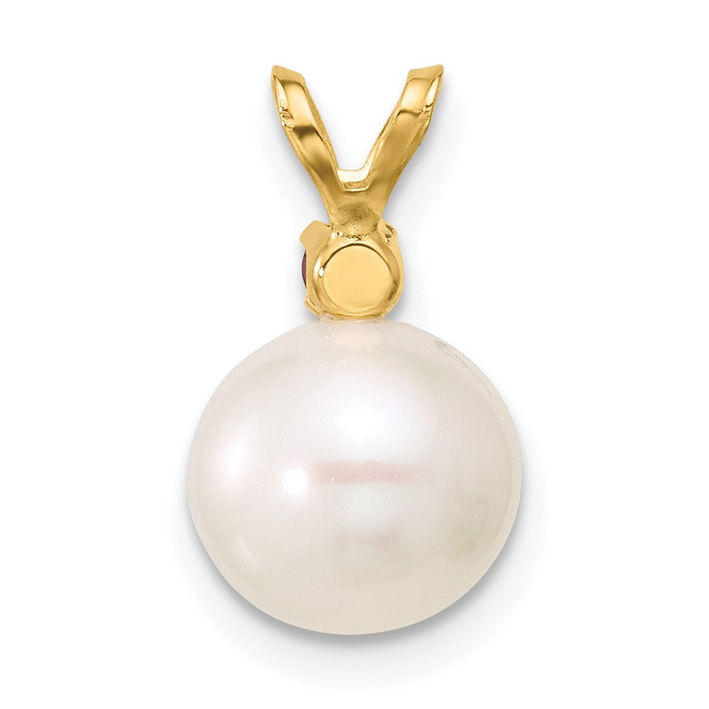 14K Pink Topaz 8-8.5mm White Round FWC Pearl Pendant-XF742/PT