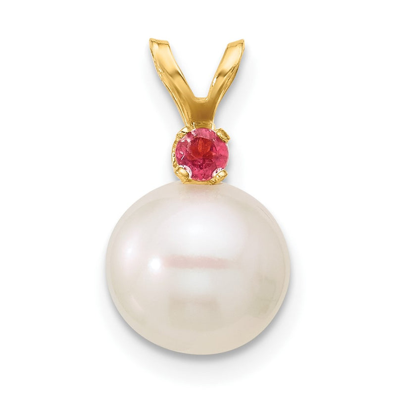 14K Pink Topaz 8-8.5mm White Round FWC Pearl Pendant-XF742/PT