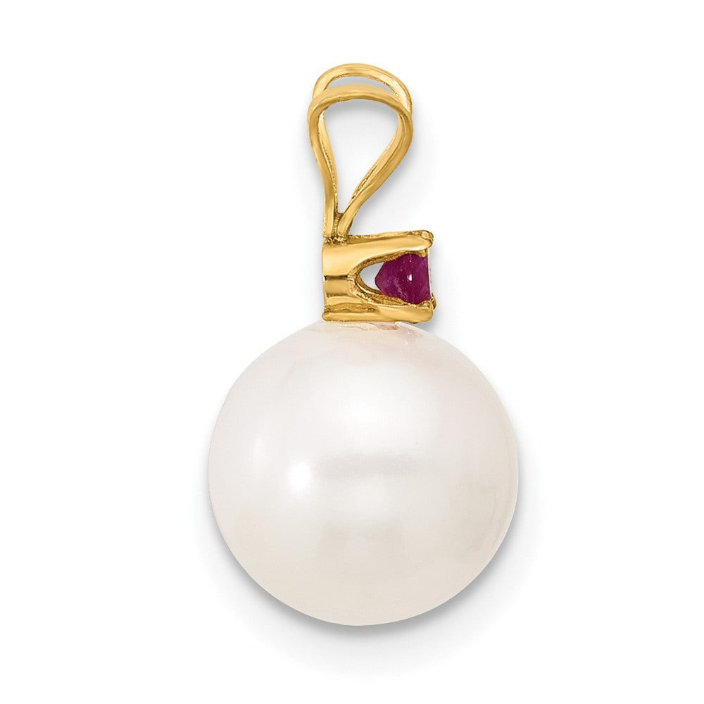 14K Ruby 8-8.5mm White Round FWC Pearl Pendant-XF742/R