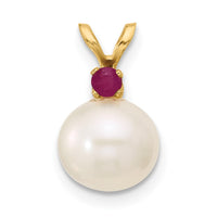 14K Ruby 8-8.5mm White Round FWC Pearl Pendant-XF742/R