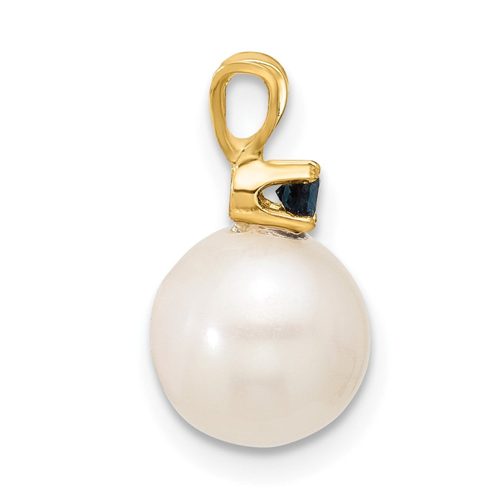 14K Sapphire 8-8.5mm White Round FWC Pearl Pendant-XF742/S