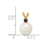 14K Sapphire 8-8.5mm White Round FWC Pearl Pendant-XF742/S