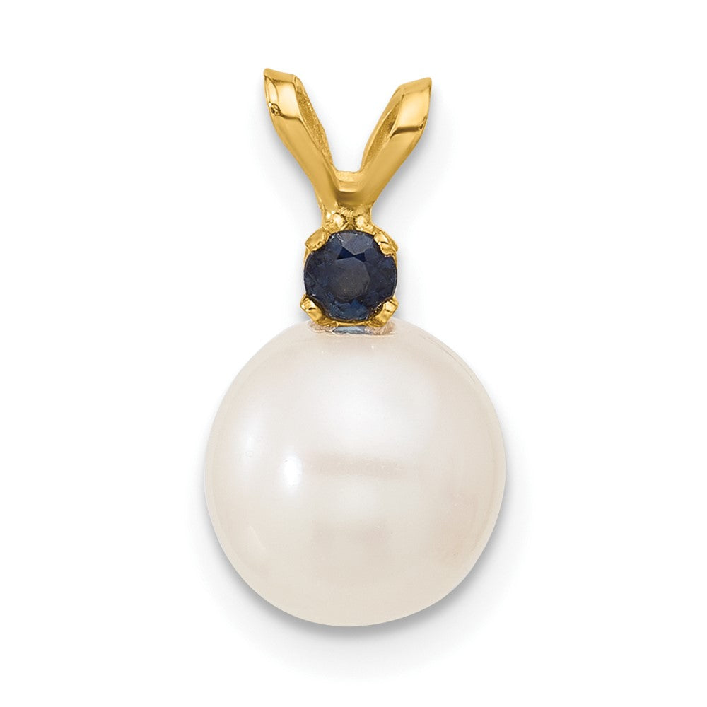 14K Sapphire 8-8.5mm White Round FWC Pearl Pendant-XF742/S