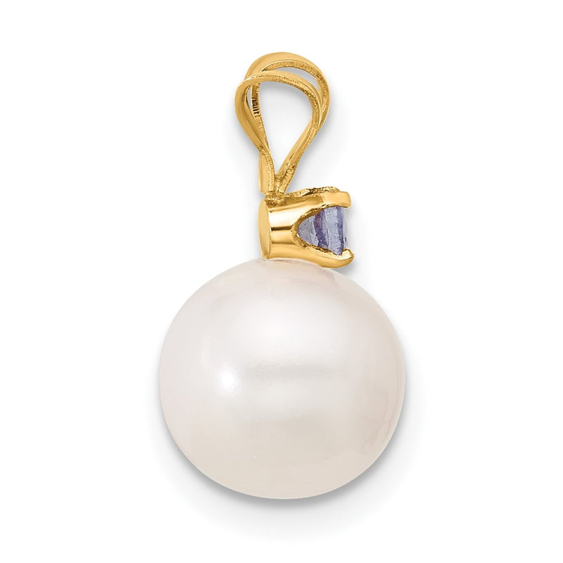 14K Tanzanite 8-8.5mm White Round FWC Pearl Pendant-XF742/TZ