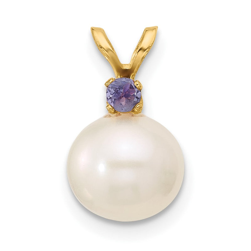14K Tanzanite 8-8.5mm White Round FWC Pearl Pendant-XF742/TZ