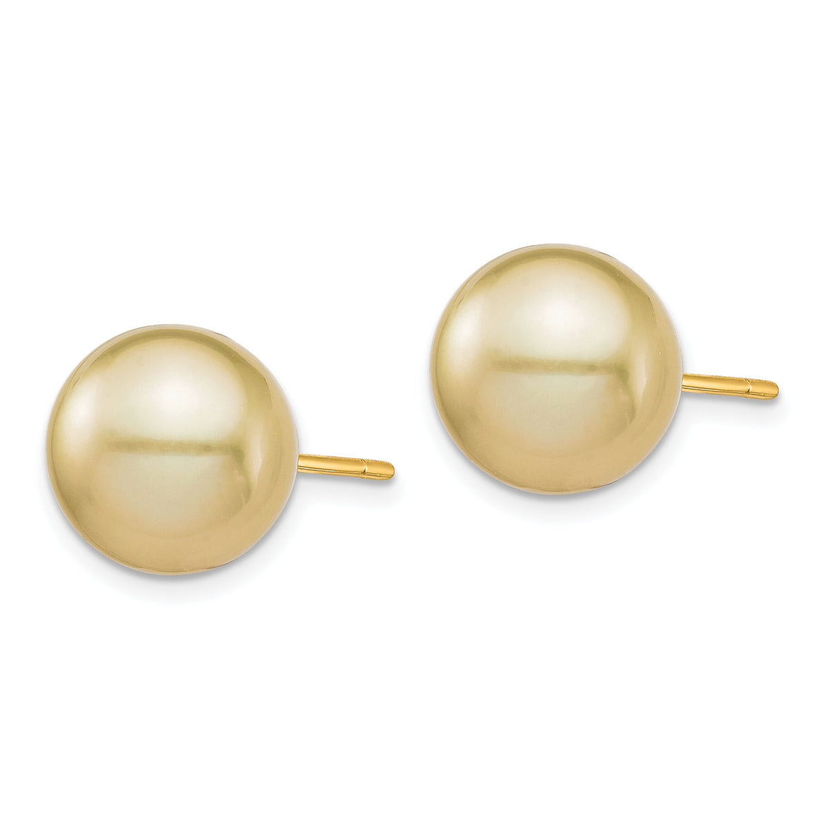 14K 10-11mm Golden Round Saltwater Cultured South Sea Pearl Post Earrings-XF743E